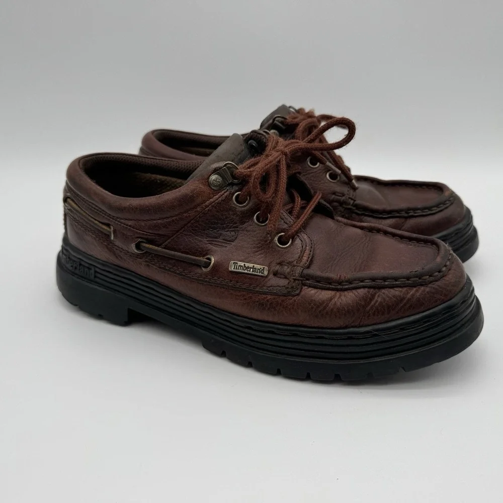 Timberland Men’s 8M Brown Authentic Handsewn 3 Eye Lug Sole Boat Shoes 63063